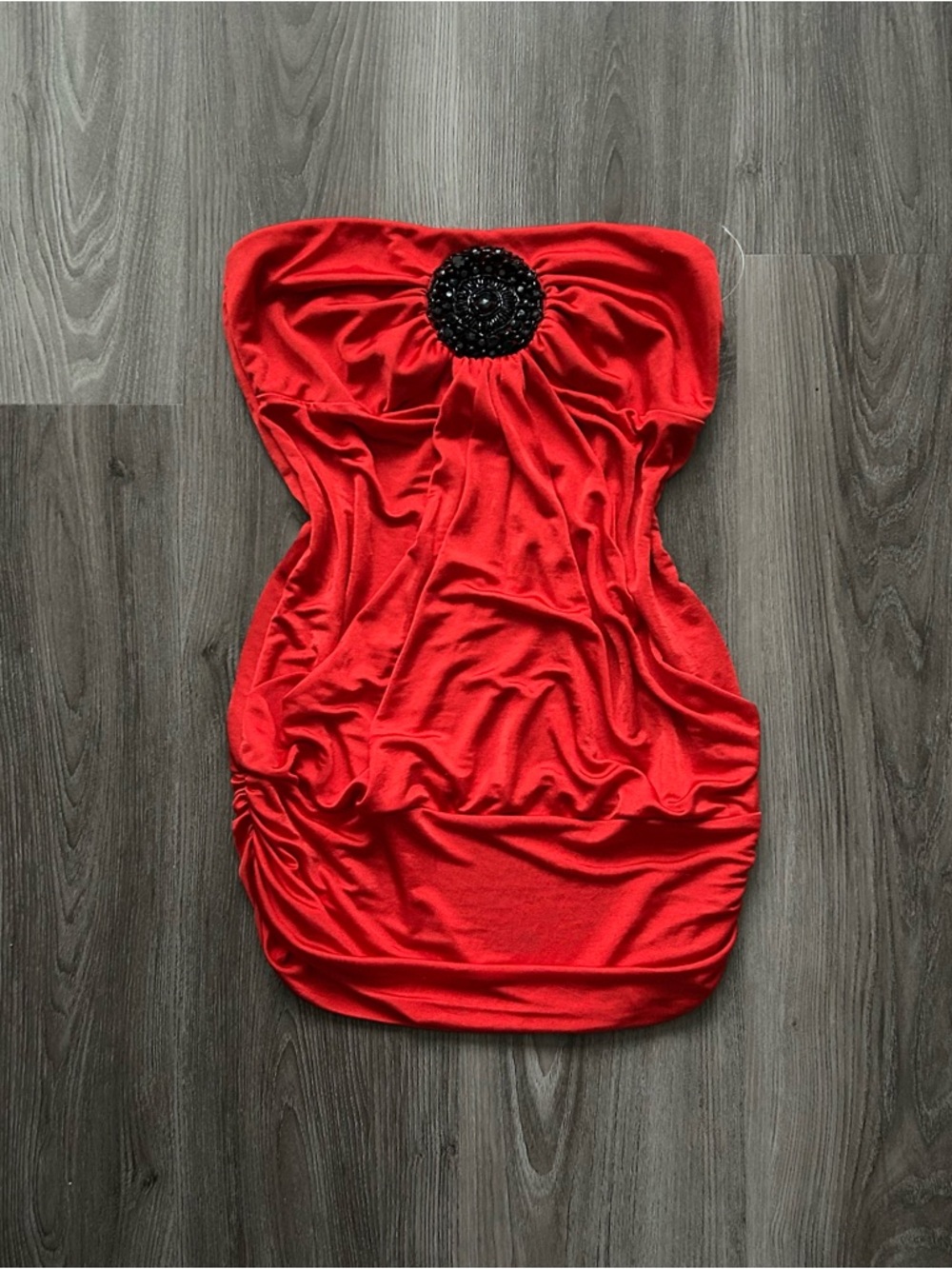 Studio Y Red Strapless Top with Black Beaded Piece